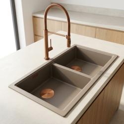 Quadri Newport II Double Taupe Granite Built-in Sink 76x45 cm with Copper Plug 1208971362